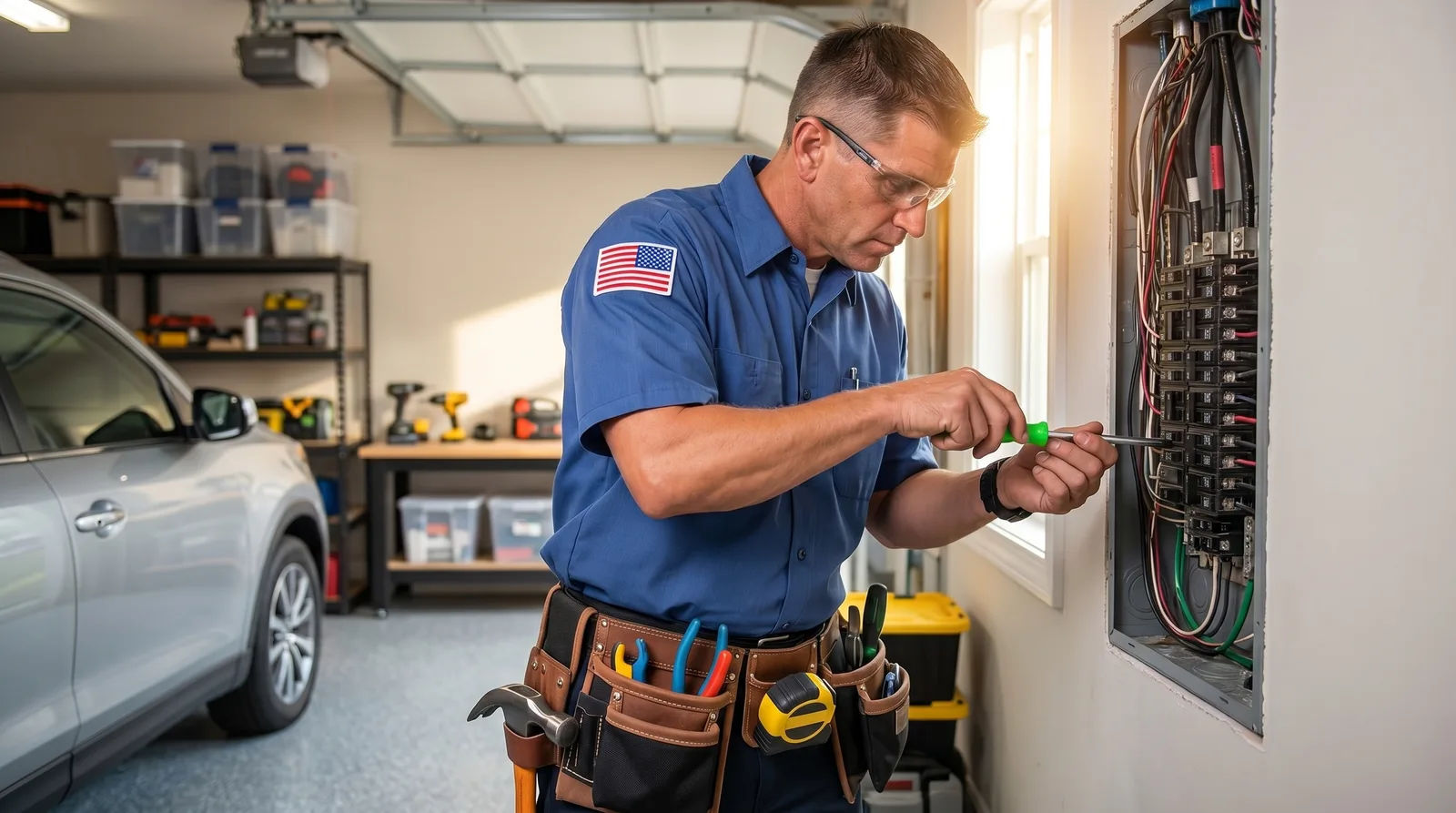 Electrical technician on the job